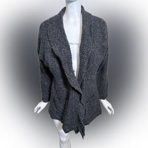 Athleta Cardigan Sweater Merino & Cotton Wool Marbled Gray